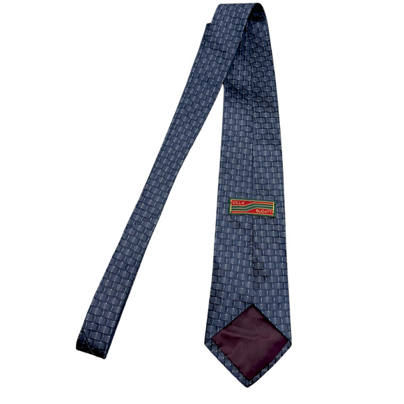 Villa Bugatti 100% Silk Tie Made in Italy Blue Basket Weave Pattern 58" 3.75" - Picture 3 of 10